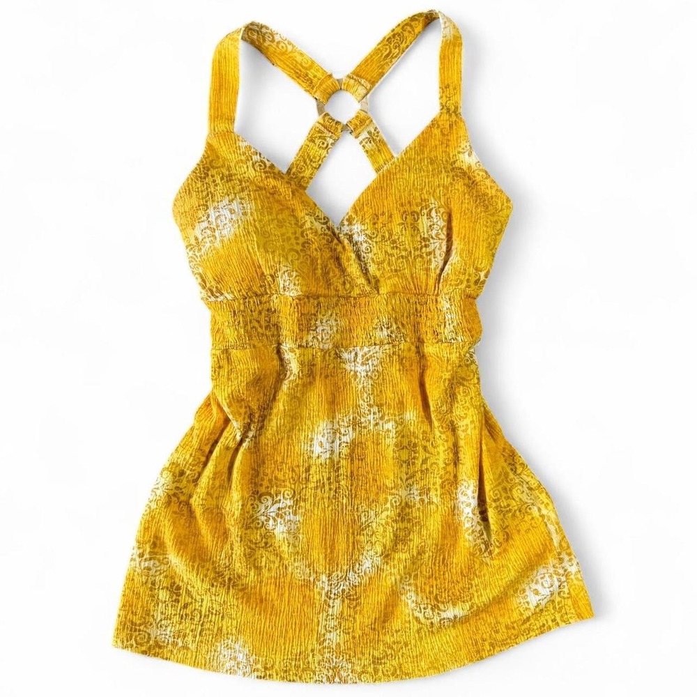 Y2K Yellow Piper & Blue Damask Halter Top XL